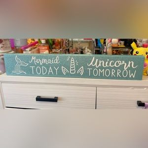Glittery blue Unicorn today, Mermaid tomorrow wall plaque